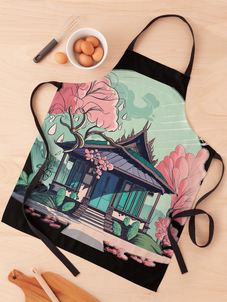 Thumbnail 1 of 6, Apron, Old Traditional Thailand house Baan Drawing designed and sold by Patricks-Art.
