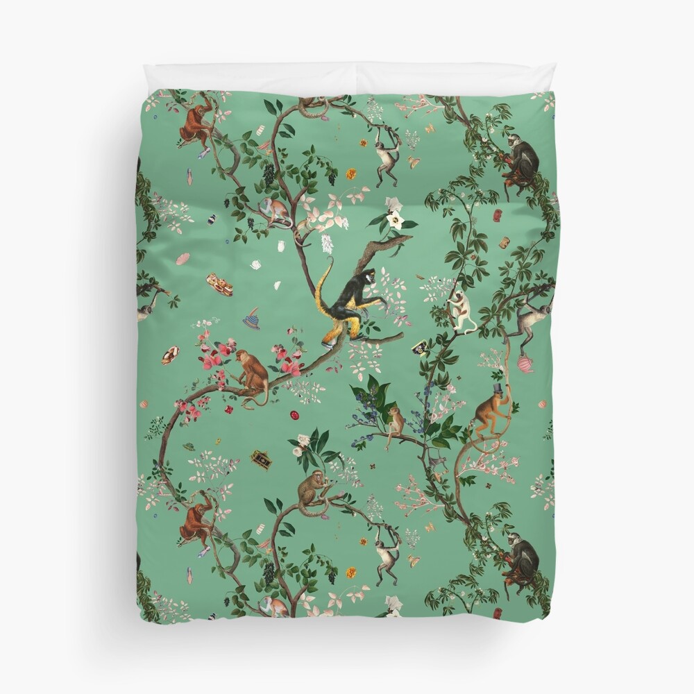 Monkey World Green Duvet Cover