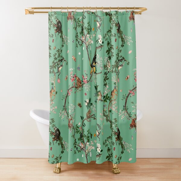 MONKEY TROPICAL JUNGLE FLORAL WHITE SHOWER CURTAIN AND MONKEY