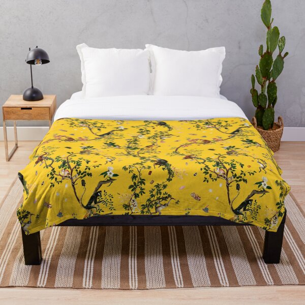 Monkey World Yellow Throw Blanket