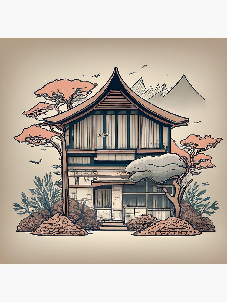Thumbnail 3 of 3, Pin, Old Traditional Indonesia house Rumah Adat, minimalistic ink drawing designed and sold by Patricks-Art.