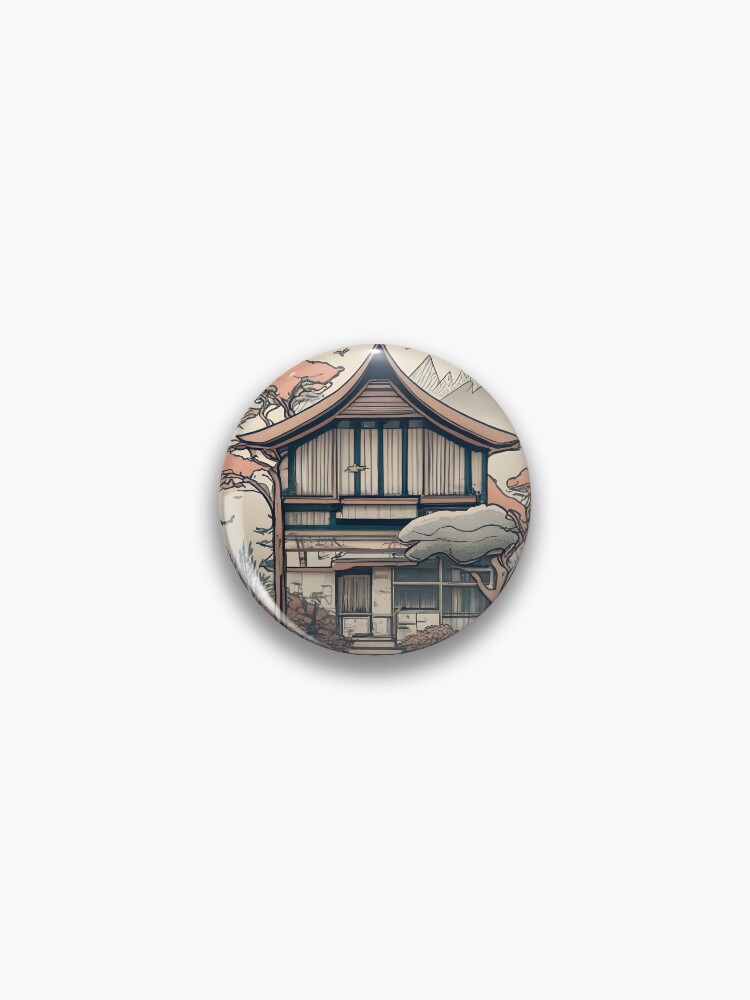 Thumbnail 1 of 3, Pin, Old Traditional Indonesia house Rumah Adat, minimalistic ink drawing designed and sold by Patricks-Art.