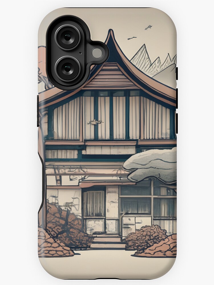 Thumbnail 1 of 4, iPhone Case, Old Traditional Indonesia house Rumah Adat, minimalistic ink drawing designed and sold by Patricks-Art.