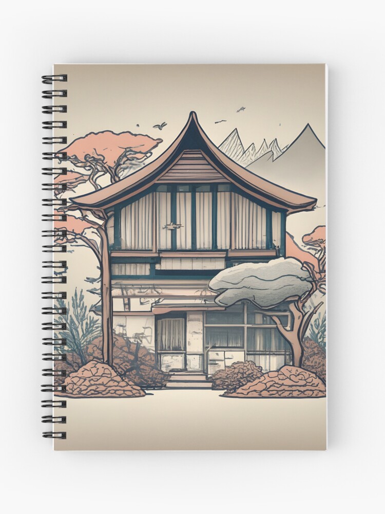 Thumbnail 1 of 3, Journal, Old Traditional Indonesia house Rumah Adat, minimalistic ink drawing designed and sold by Patricks-Art.