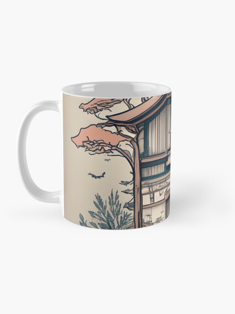 Thumbnail 3 of 6, Coffee Mug, Old Traditional Indonesia house Rumah Adat, minimalistic ink drawing designed and sold by Patricks-Art.