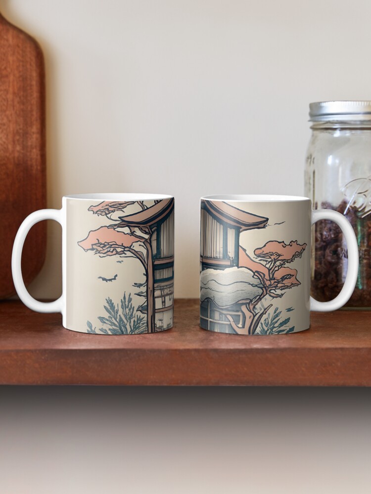 Thumbnail 2 of 6, Coffee Mug, Old Traditional Indonesia house Rumah Adat, minimalistic ink drawing designed and sold by Patricks-Art.