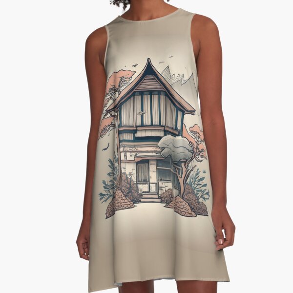Item preview, Old Traditional Indonesia house Rumah Adat, minimalistic ink drawing designed and sold by Patricks-Art.