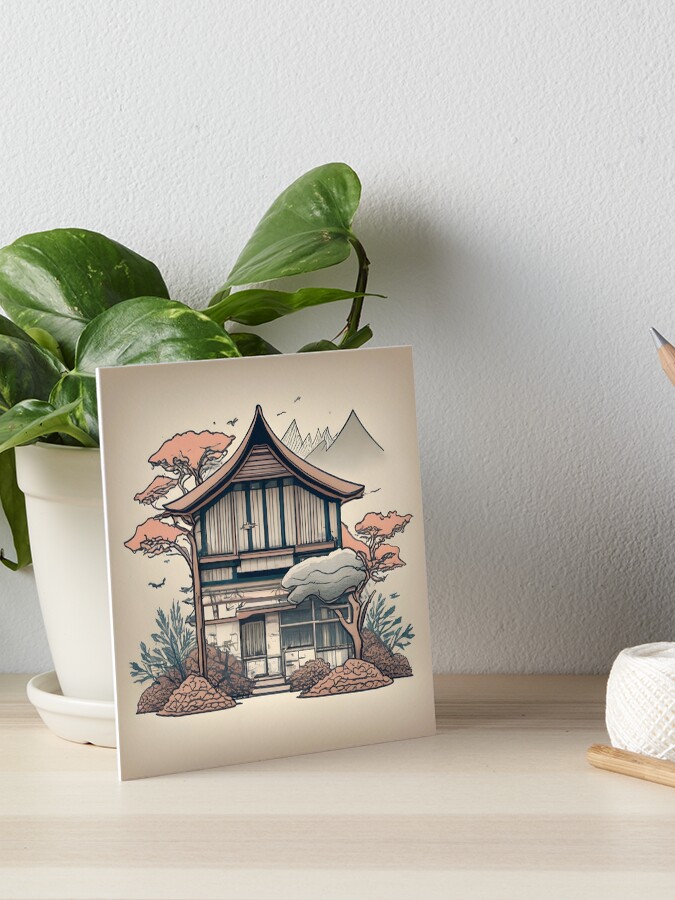 Thumbnail 1 of 2, Art Board Print, Old Traditional Indonesia house Rumah Adat, minimalistic ink drawing designed and sold by Patricks-Art.