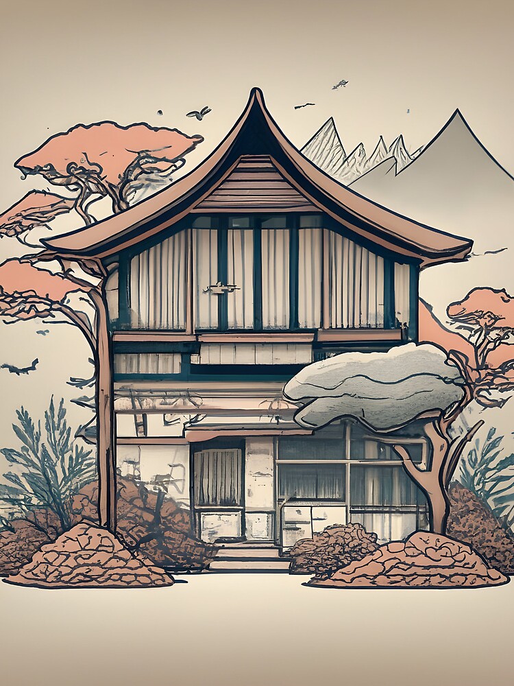 Thumbnail 3 of 3, Drawstring Bag, Old Traditional Indonesia house Rumah Adat, minimalistic ink drawing designed and sold by Patricks-Art.