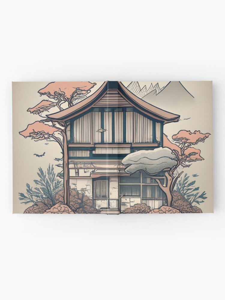 Thumbnail 2 of 3, Journal, Old Traditional Indonesia house Rumah Adat, minimalistic ink drawing designed and sold by Patricks-Art.