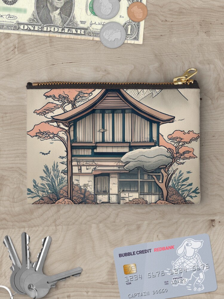 Thumbnail 3 of 4, Zipper Pouch, Old Traditional Indonesia house Rumah Adat, minimalistic ink drawing designed and sold by Patricks-Art.