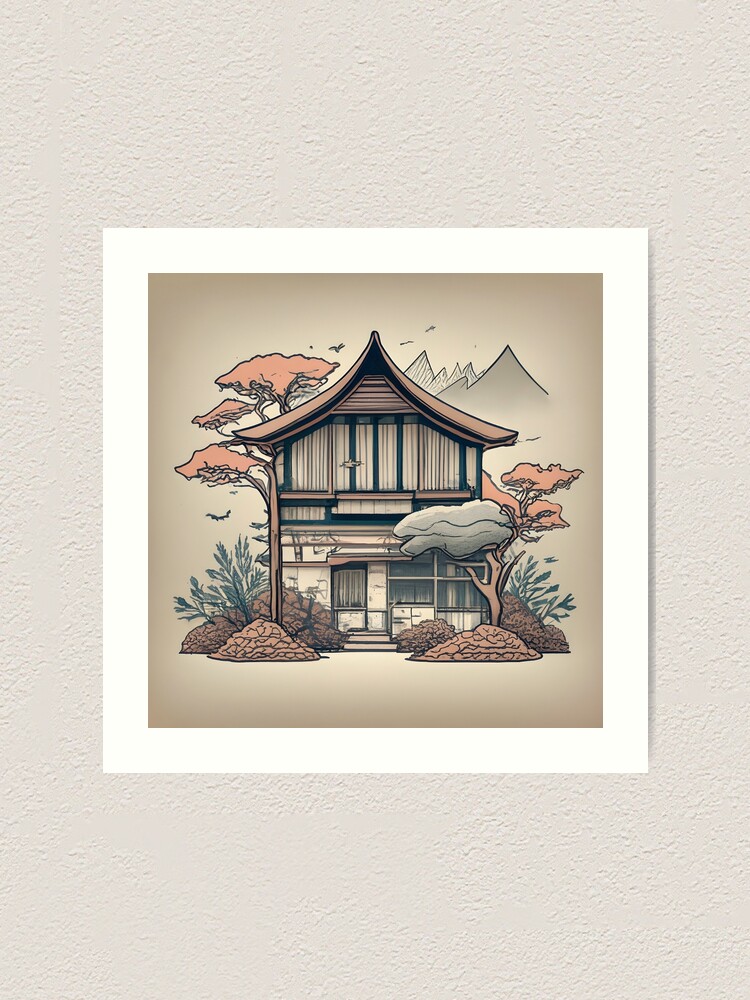 Thumbnail 2 of 3, Art Print, Old Traditional Indonesia house Rumah Adat, minimalistic ink drawing designed and sold by Patricks-Art.