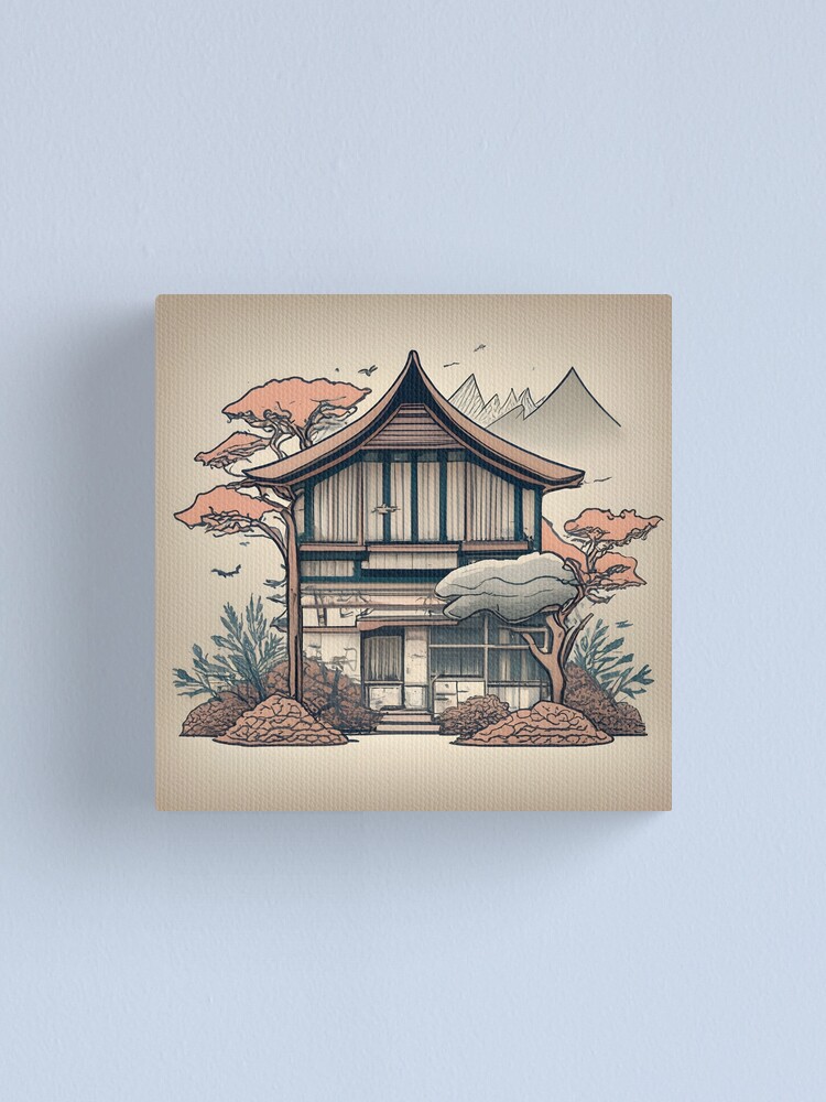 Thumbnail 1 of 3, Canvas Print, Old Traditional Indonesia house Rumah Adat, minimalistic ink drawing designed and sold by Patricks-Art.