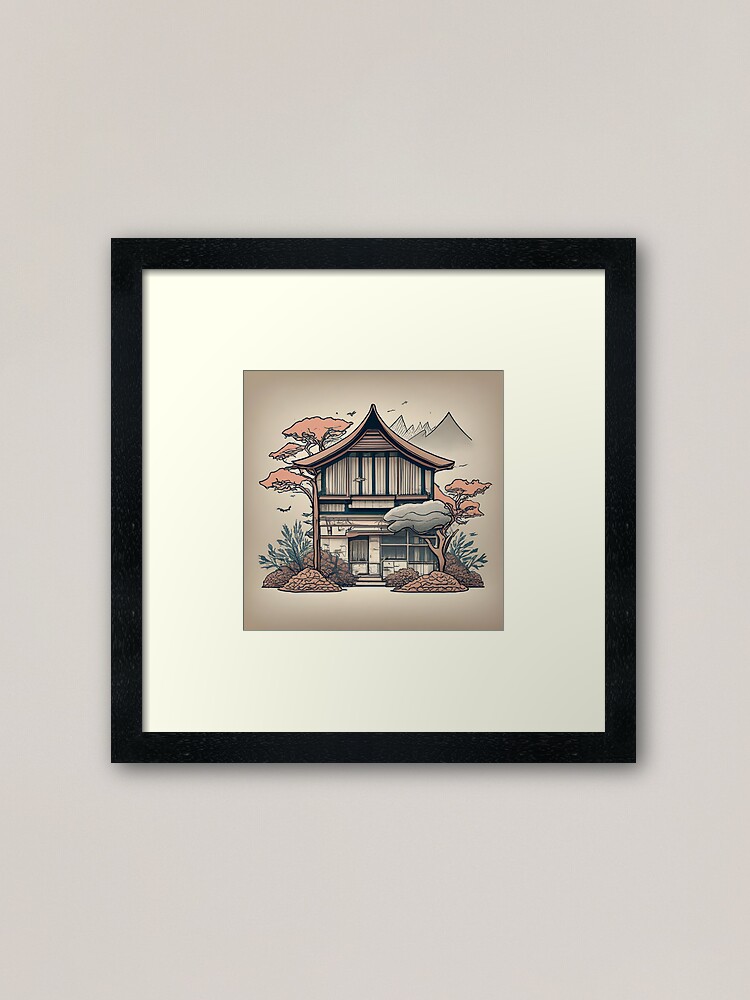 Thumbnail 1 of 7, Framed Art Print, Old Traditional Indonesia house Rumah Adat, minimalistic ink drawing designed and sold by Patricks-Art.