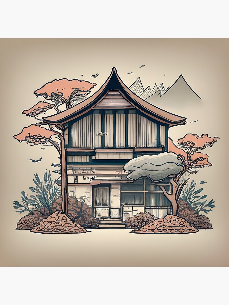 Thumbnail 7 of 7, Framed Art Print, Old Traditional Indonesia house Rumah Adat, minimalistic ink drawing designed and sold by Patricks-Art.