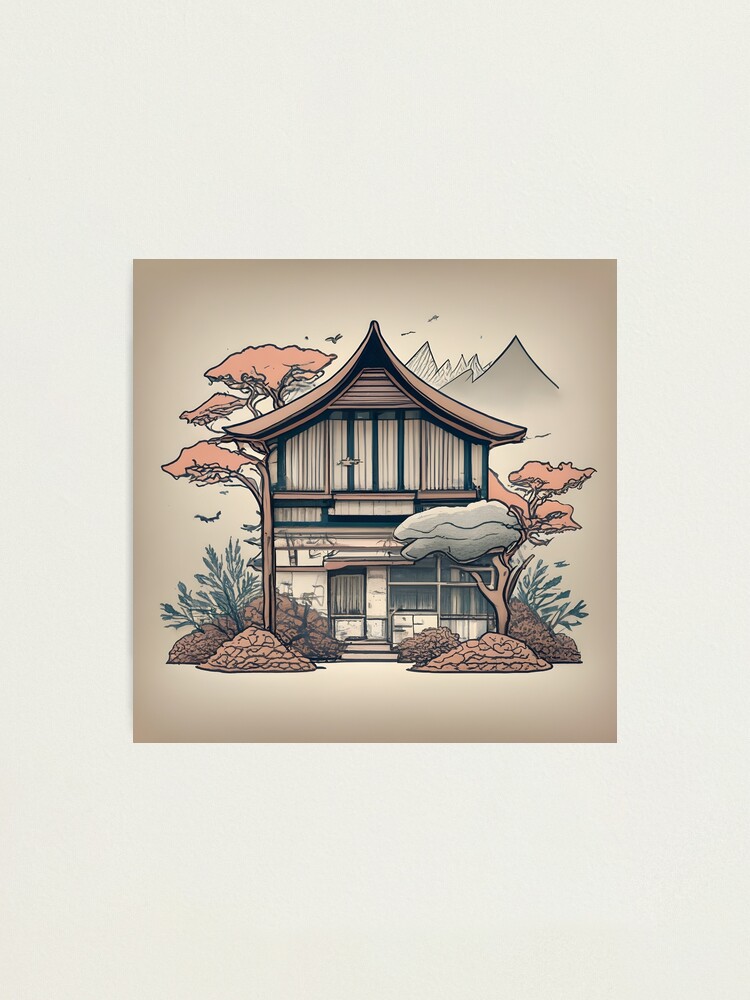 Thumbnail 1 of 3, Photographic Print, Old Traditional Indonesia house Rumah Adat, minimalistic ink drawing designed and sold by Patricks-Art.