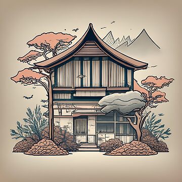 Artwork thumbnail, Old Traditional Indonesia house Rumah Adat, minimalistic ink drawing by Patricks-Art