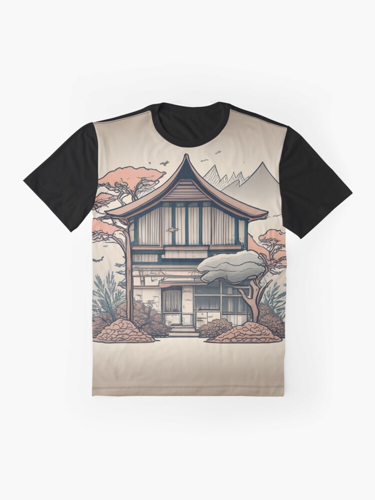 Thumbnail 4 of 5, Graphic T-Shirt, Old Traditional Indonesia house Rumah Adat, minimalistic ink drawing designed and sold by Patricks-Art.