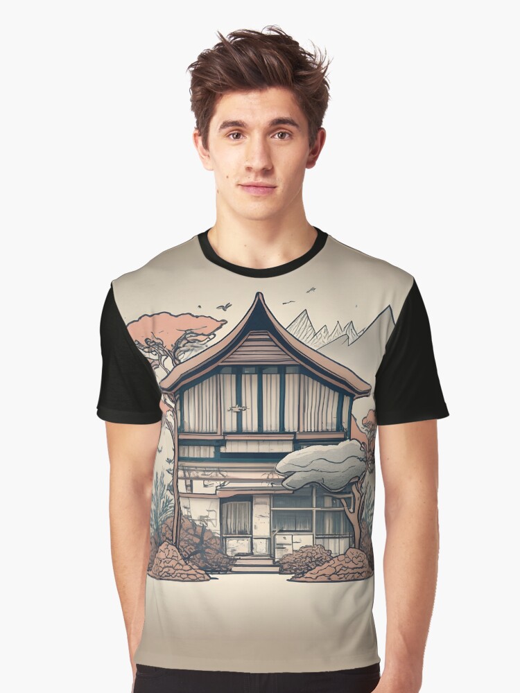 Thumbnail 1 of 5, Graphic T-Shirt, Old Traditional Indonesia house Rumah Adat, minimalistic ink drawing designed and sold by Patricks-Art.