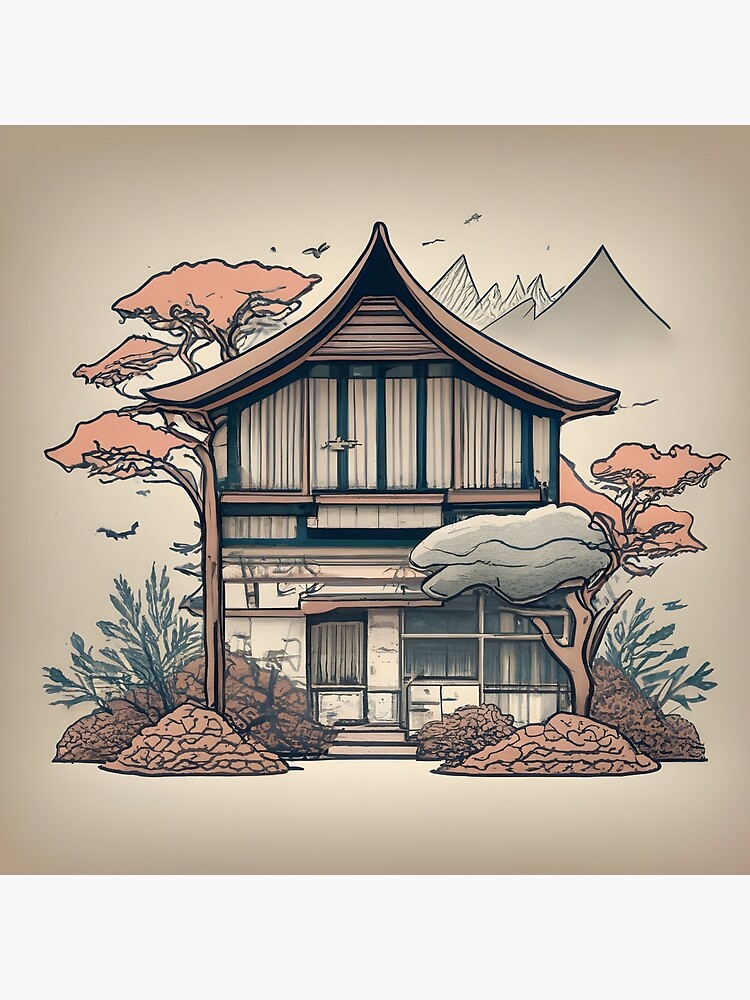 Thumbnail 4 of 4, Pillow, Old Traditional Indonesia house Rumah Adat, minimalistic ink drawing designed and sold by Patricks-Art.