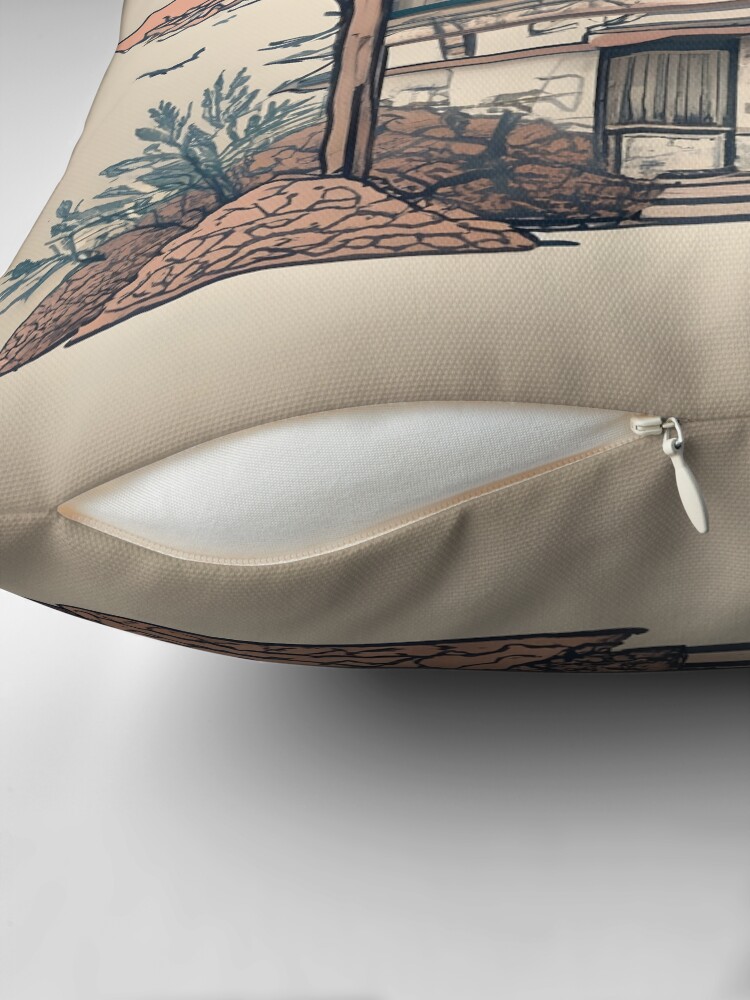 Thumbnail 2 of 4, Pillow, Old Traditional Indonesia house Rumah Adat, minimalistic ink drawing designed and sold by Patricks-Art.