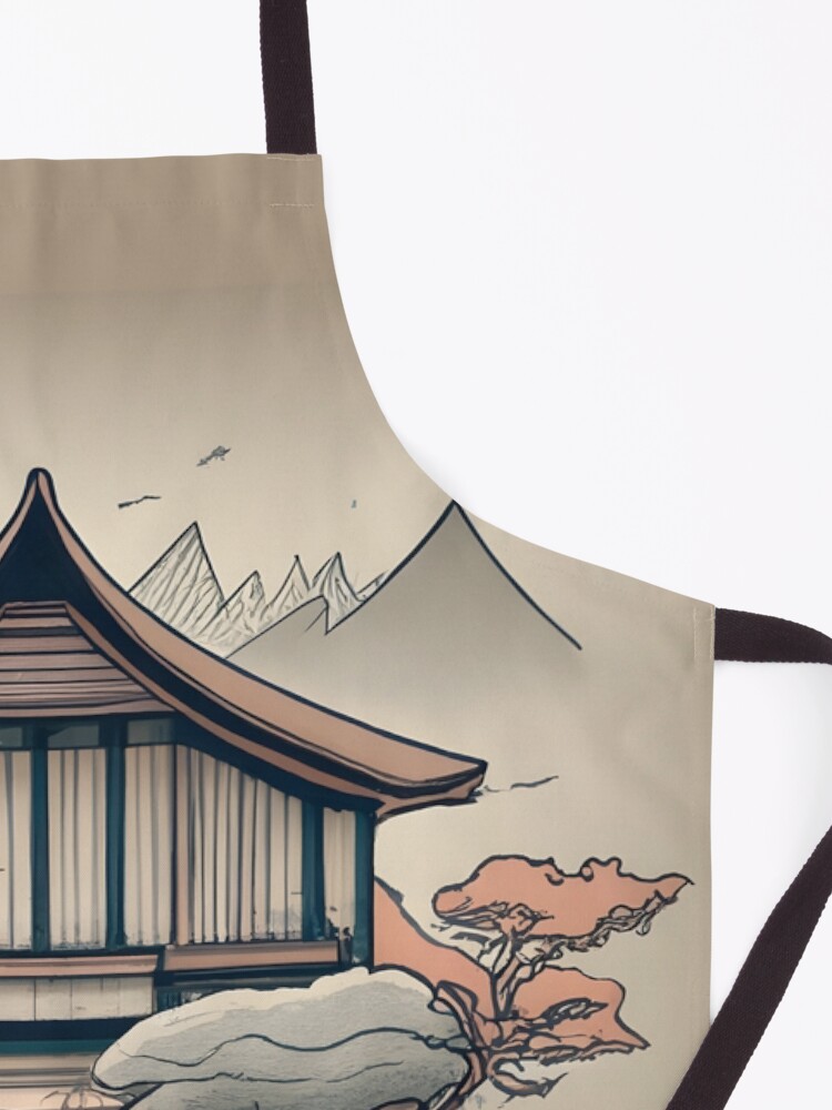 Thumbnail 3 of 6, Apron, Old Traditional Indonesia house Rumah Adat, minimalistic ink drawing designed and sold by Patricks-Art.