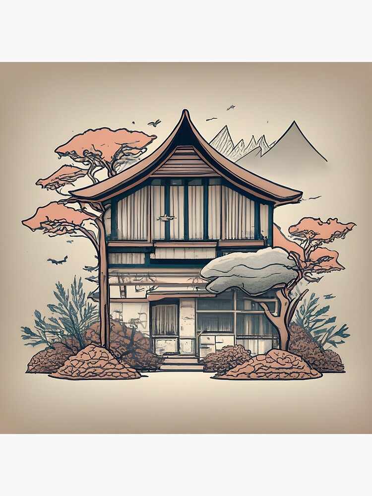 Thumbnail 4 of 4, Sticker, Old Traditional Indonesia house Rumah Adat, minimalistic ink drawing designed and sold by Patricks-Art.
