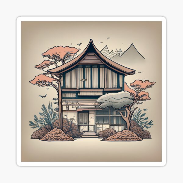 Item preview, Old Traditional Indonesia house Rumah Adat, minimalistic ink drawing designed and sold by Patricks-Art.