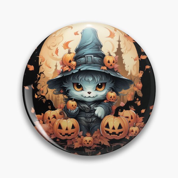 Artikelvorschau, blaue Katze, Kürbisse, gruseliges Haus, Hexen, fröhliches Halloween, gruseliger Wald, Kürbis, Vogelscheuche entworfen und verkauft von PRYMULLART.