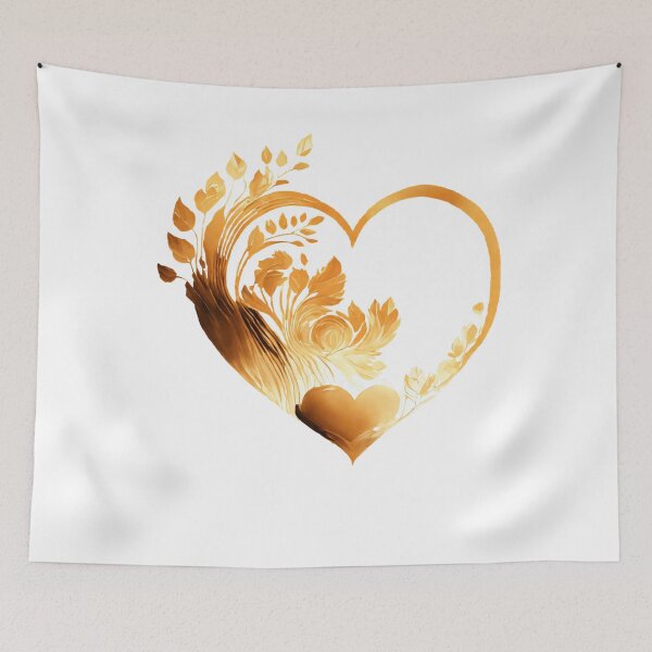 Artikelvorschau, Goldenes Herz, Blumenmuster, Blätter, Schlingvögel, Vögel entworfen und verkauft von Print-Online.