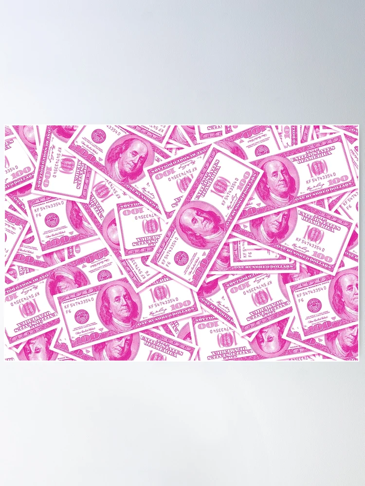 Hundred 100 Dollar Bill Background Pattern Design Pink Color Square  Rectangle | Poster