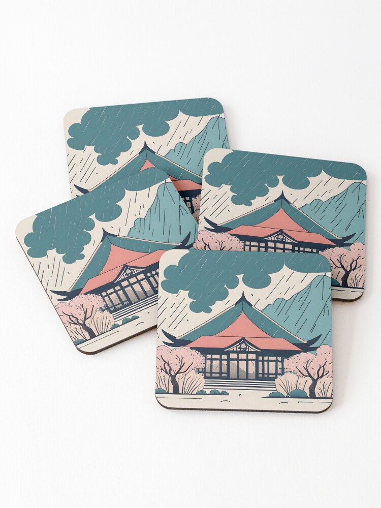 Thumbnail 1 of 5, Coasters (Set of 4), Old Traditional Indonesia house Rumah Adat Drawing designed and sold by Patricks-Art.