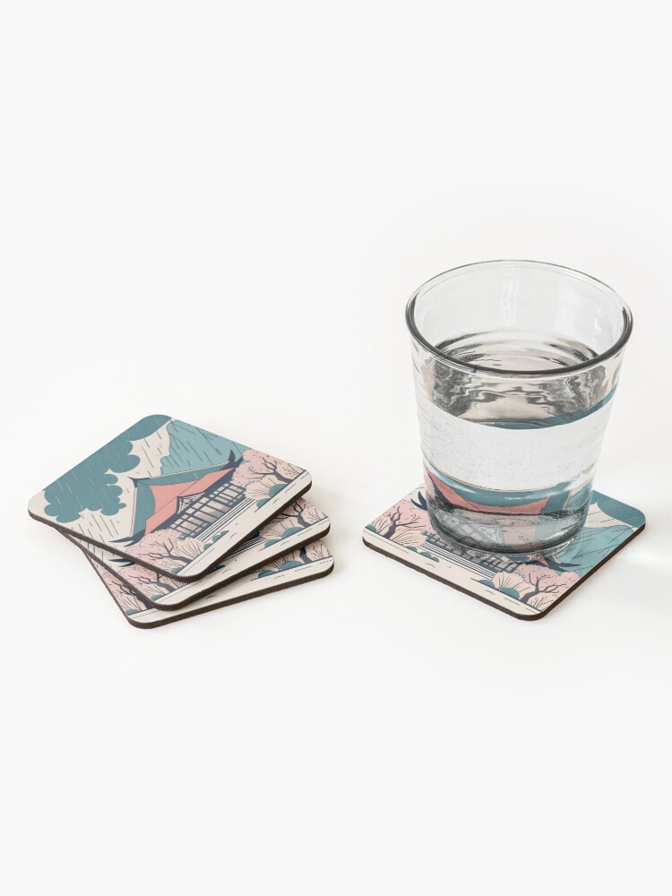 Thumbnail 2 of 5, Coasters (Set of 4), Old Traditional Indonesia house Rumah Adat Drawing designed and sold by Patricks-Art.