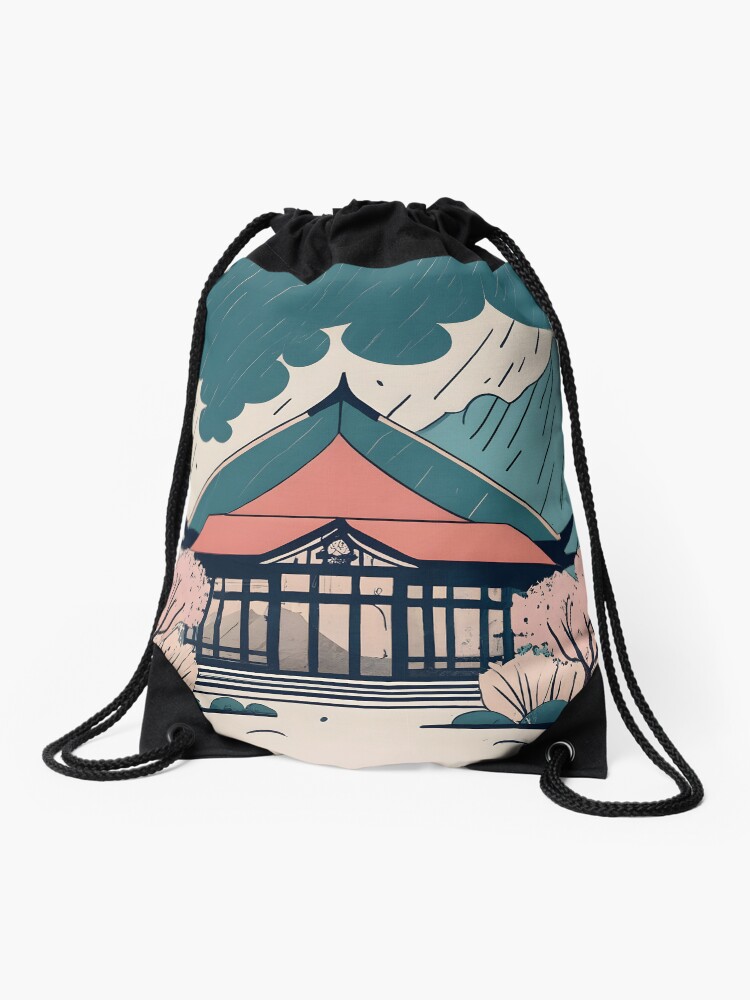 Thumbnail 1 of 3, Drawstring Bag, Old Traditional Indonesia house Rumah Adat Drawing designed and sold by Patricks-Art.
