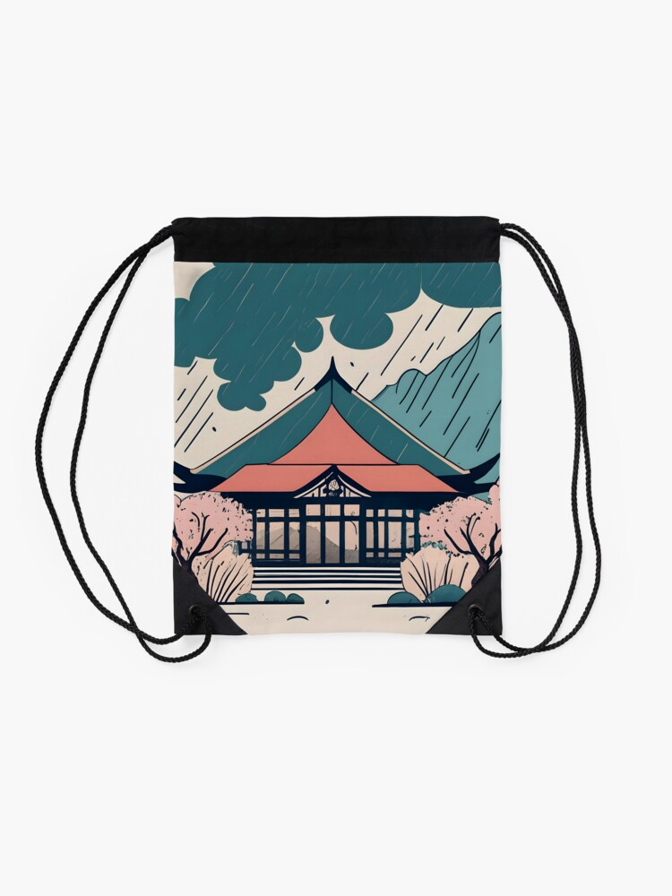 Thumbnail 2 of 3, Drawstring Bag, Old Traditional Indonesia house Rumah Adat Drawing designed and sold by Patricks-Art.