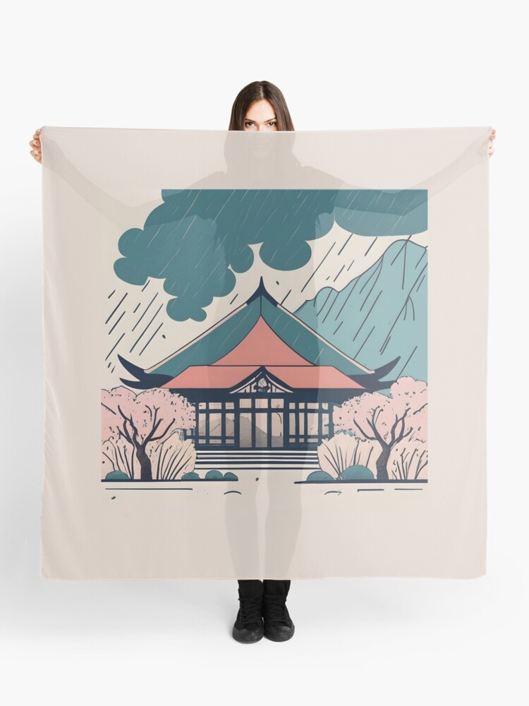 Thumbnail 1 of 3, Scarf, Old Traditional Indonesia house Rumah Adat Drawing designed and sold by Patricks-Art.
