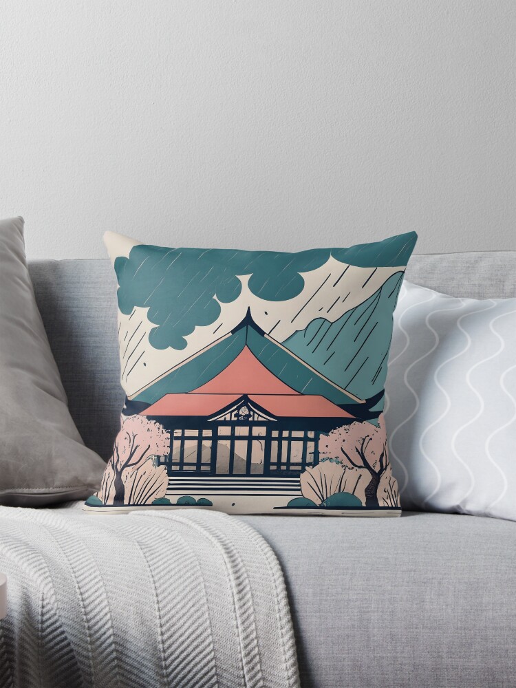 Thumbnail 1 of 4, Pillow, Old Traditional Indonesia house Rumah Adat Drawing designed and sold by Patricks-Art.