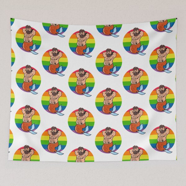 Item preview, Hairy merman with lgbtq flag colors - gay bear designed and sold by ItalianCub.