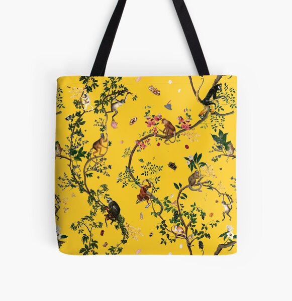 Monkey World Yellow All Over Print Tote Bag