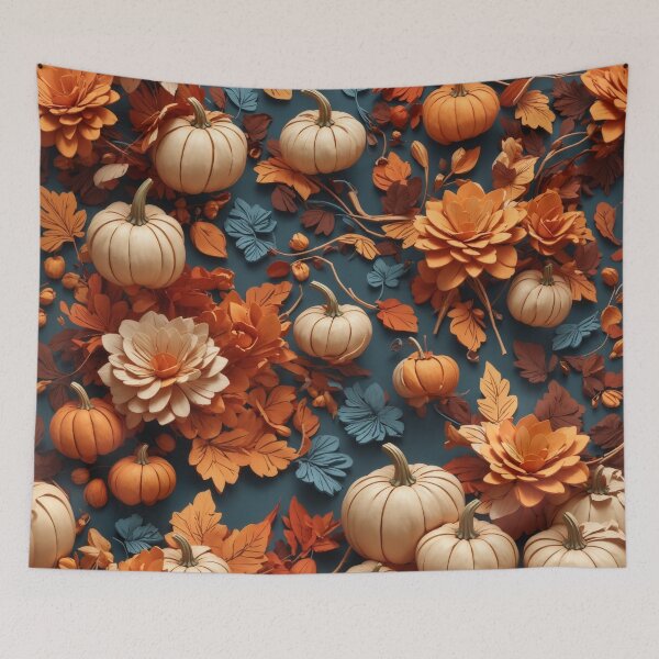 Item preview, Haunted Halloween Flower and Pumpkin Pattern Background, Fall Flower Pumpkin Pattern Background designed and sold by raveenext.