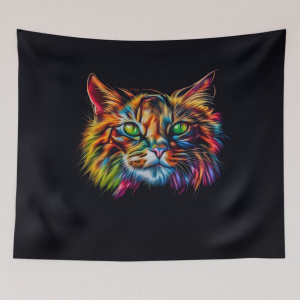 Item preview, Wild colorful cat with green eyes designed and sold by gelibolu.