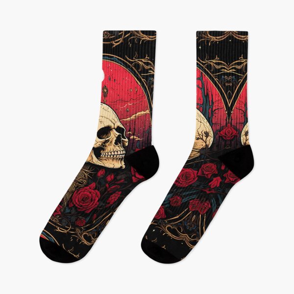 Artikelvorschau, Gothic Skull Red Black Roses Golden Frame entworfen und verkauft von AwakenedSoul.