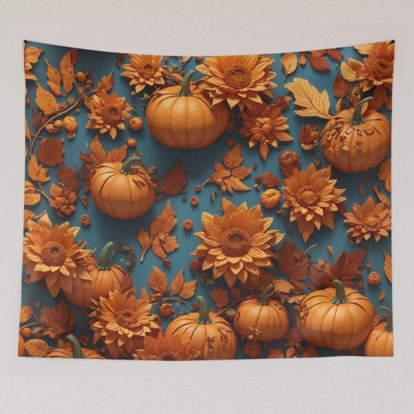 Item preview, Halloween 3D Flower and Pumpkin Pattern Background, Fall 3D Flower Pumpkin Pattern Background designed and sold by raveenext.