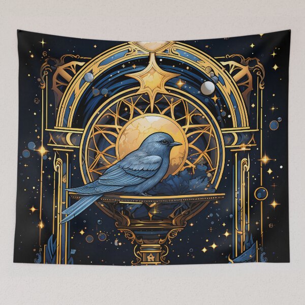 Artikelvorschau, Gotischer blauer Glücksvogel mit goldenem Rahmen entworfen und verkauft von AwakenedSoul.