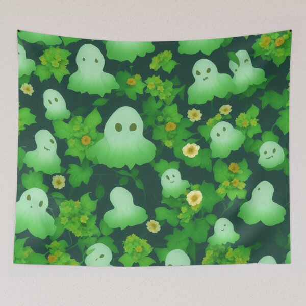 Item preview, Halloween Ghost and Green Flower Pattern Background, Fall Ghost and Green Flower Pattern Background designed and sold by raveenext.