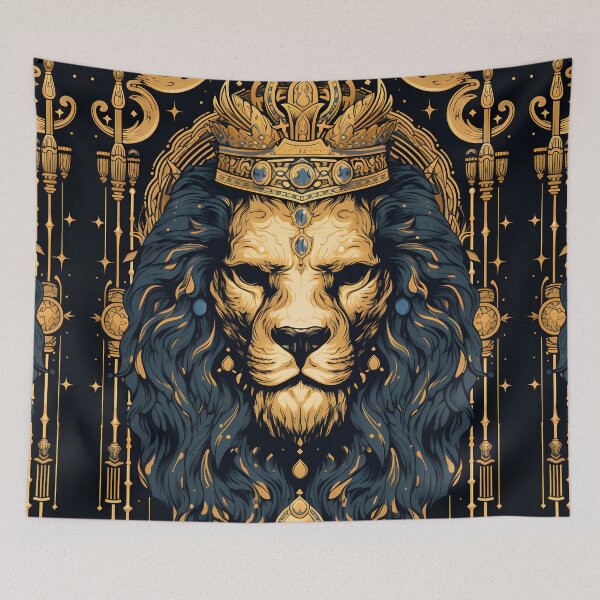 Artikelvorschau, Gotischer blauer König Leo Löwe goldener Rahmen entworfen und verkauft von AwakenedSoul.