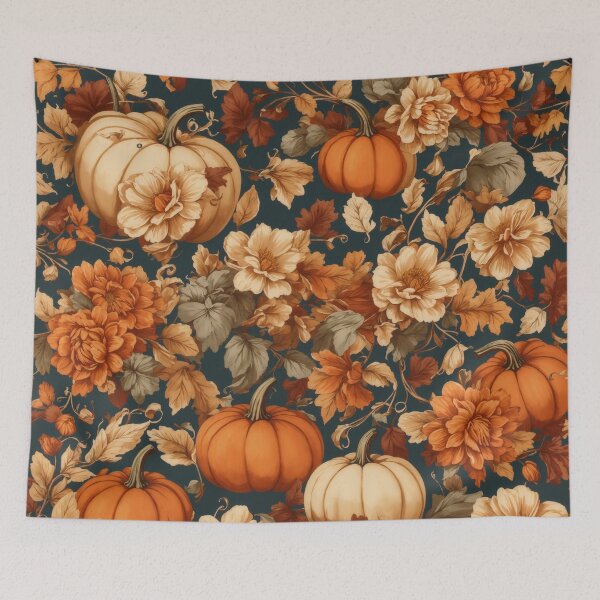Item preview, Vintage Halloween Flower and Pumpkin Pattern, Fall Vintage Flower and Pumpkin Pattern designed and sold by raveenext.