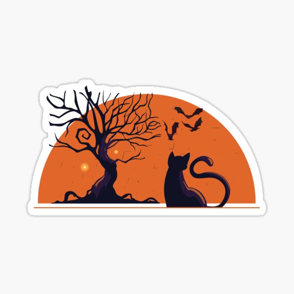 Halloween sunset and cat Sticker