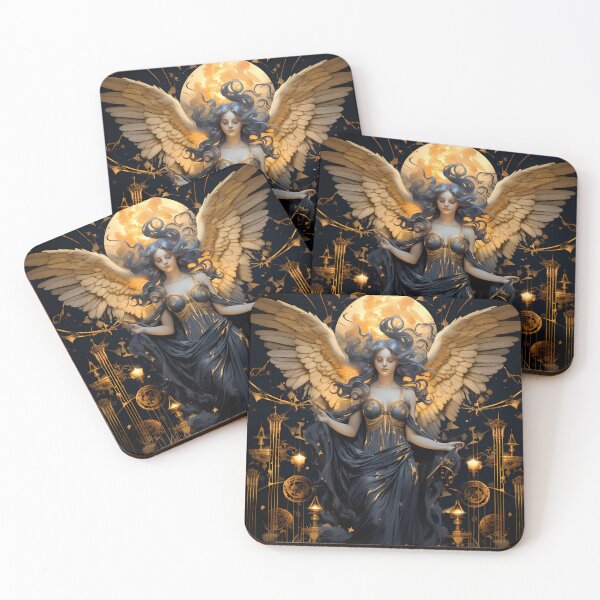 Item preview, Ángel azul dorado retro estilo gótico art déco designed and sold by AwakenedSoul.