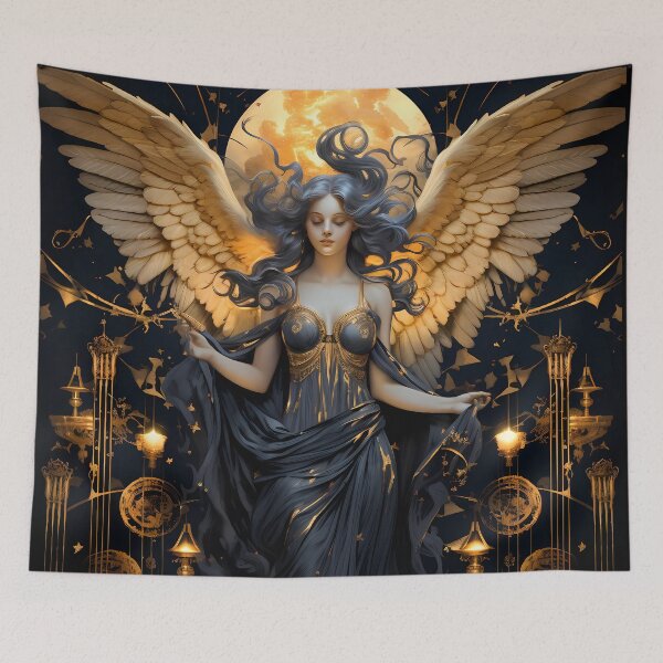 Artikelvorschau, Gotischer Art-Deco-Stil Retro goldener blauer Engel entworfen und verkauft von AwakenedSoul.